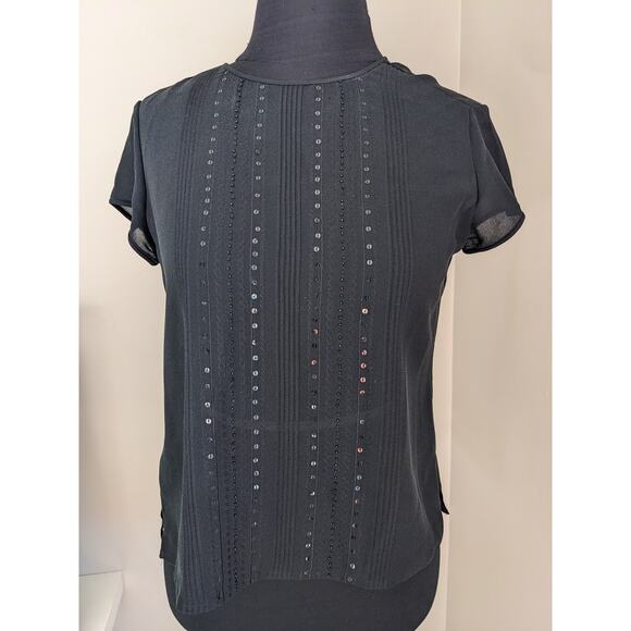 Preowned Jones New York Petite 100% Silk Black Blouse with Sequins Size 8P - Picture 1 of 5